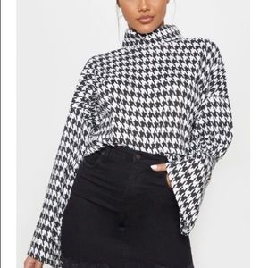 PrettyLittleThing Black and White Houndstooth Blouse